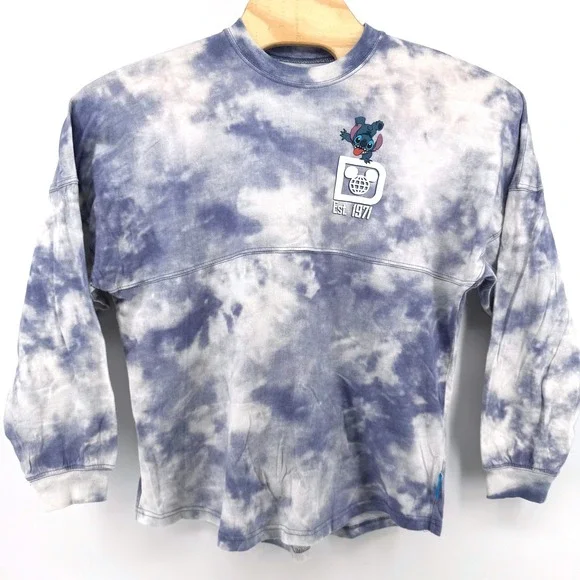 Disney Spirit Jersey Stitch Disney World Small Blue Tie Dye Long Sleeve Shirt - Picture 3 of 7